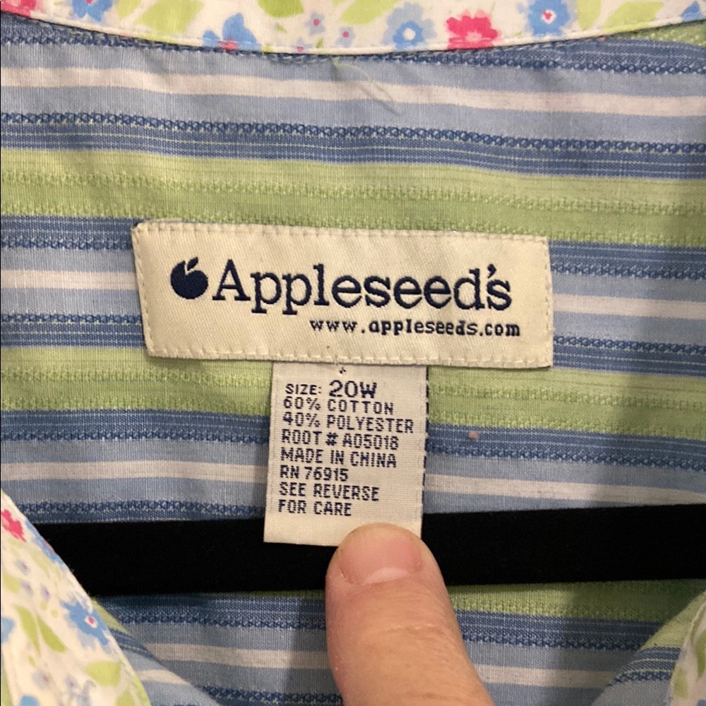Appleseed's Blue and Green Striped Floral Blouse